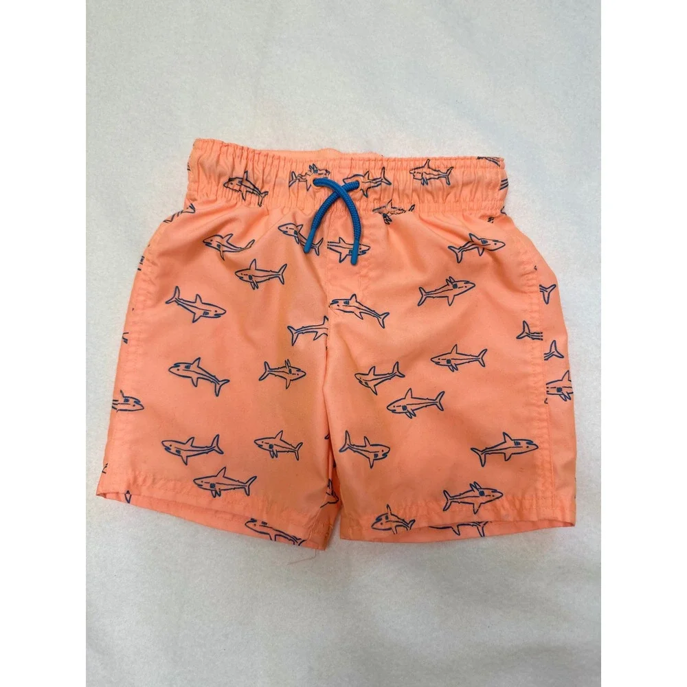 Boys Swim Trunks Bundle 3T & 5T Orange Navy Shark Striped Good